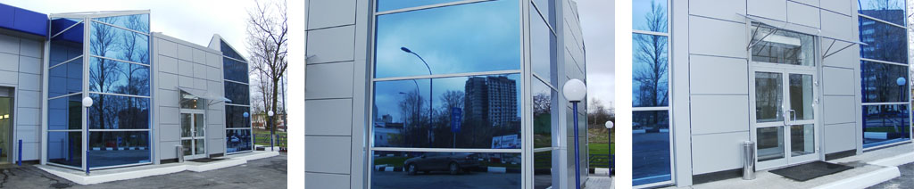 Остекление фасадов магазинов большими стеклопакетами Калининец